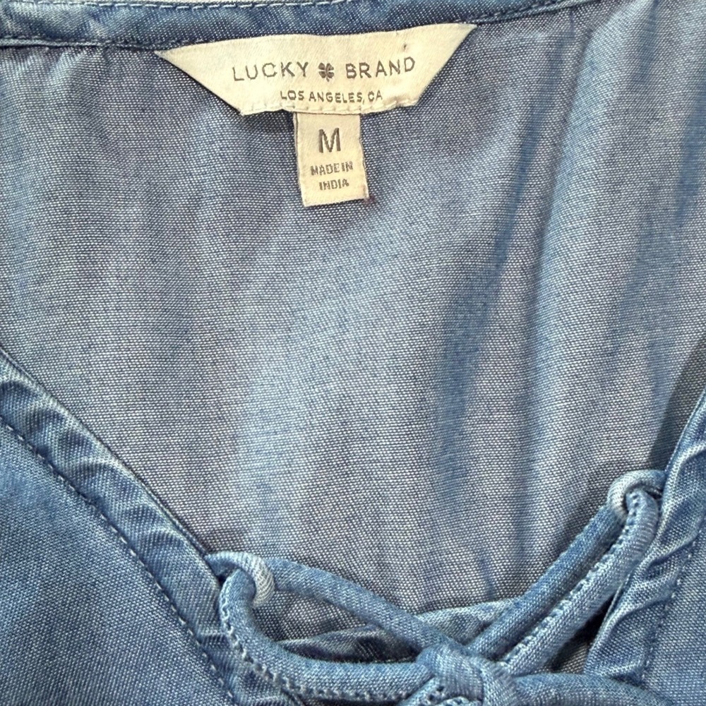 Lucky Brand Womens Blue Lyocell Lace Up V-Neck Shift Dress Medium Wash M - Picture 4 of 10